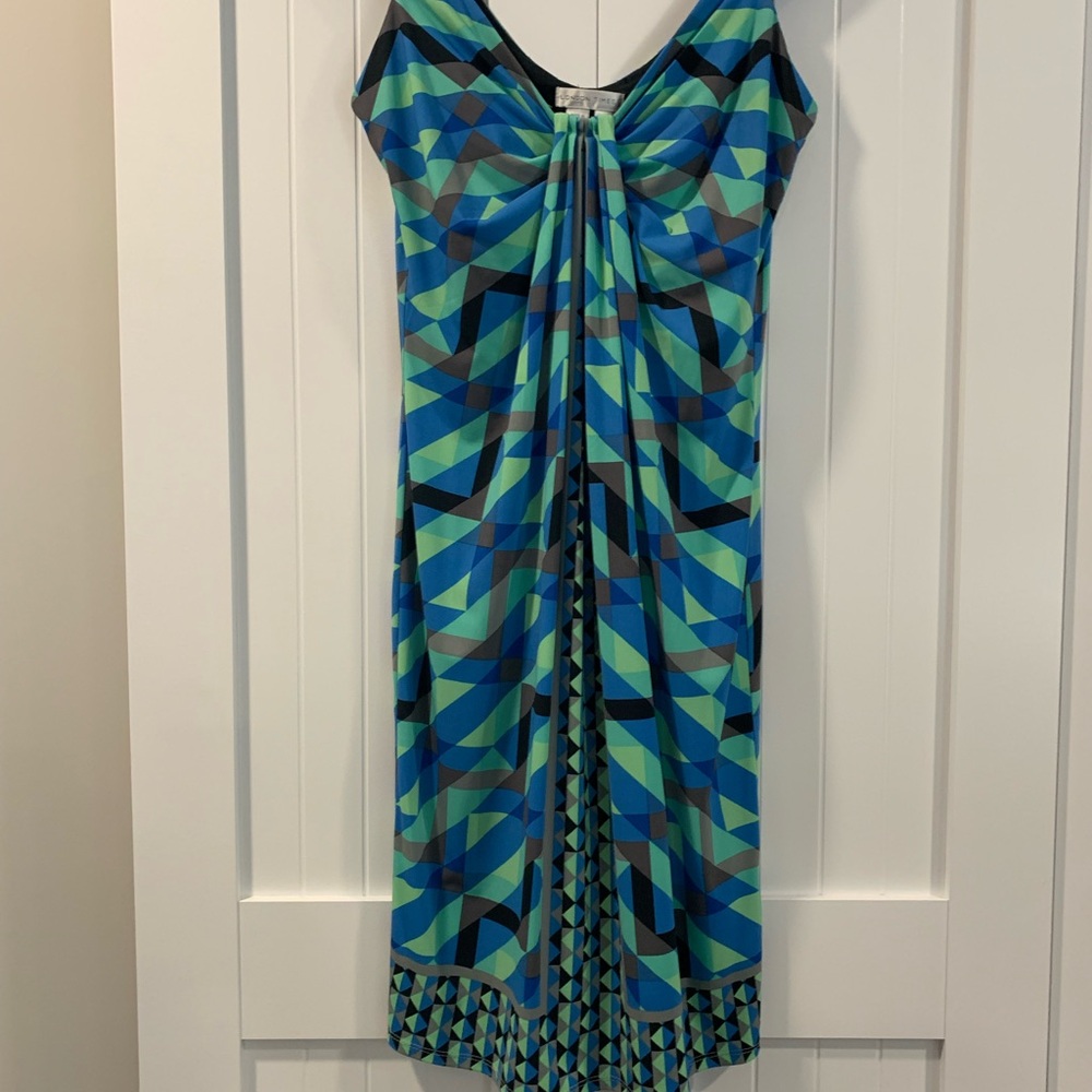 London Times Teal & Blue Geometric Maxi Dress